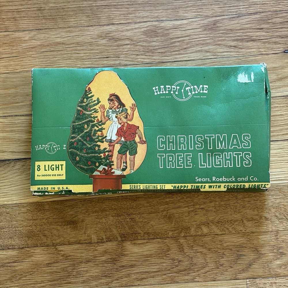WWII Era Christmas Happi Time Christmas Tree Lights In Original Box 1940s